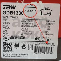 Гальмівні колодки задні TRW GDB1330 VW Passat Golf Caddy Polo Skoda Octavia Yeti Fabia Rapid 1.0-2.8- фото 5 | Интернет-магазин Авто-Кокс