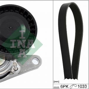 Комплект поліклінового ременя з натягувачем INA 529036710 SKODA KAROQ OCTAVIA SUPERB VW CADDY PASSAT TIGUAN- фото 1